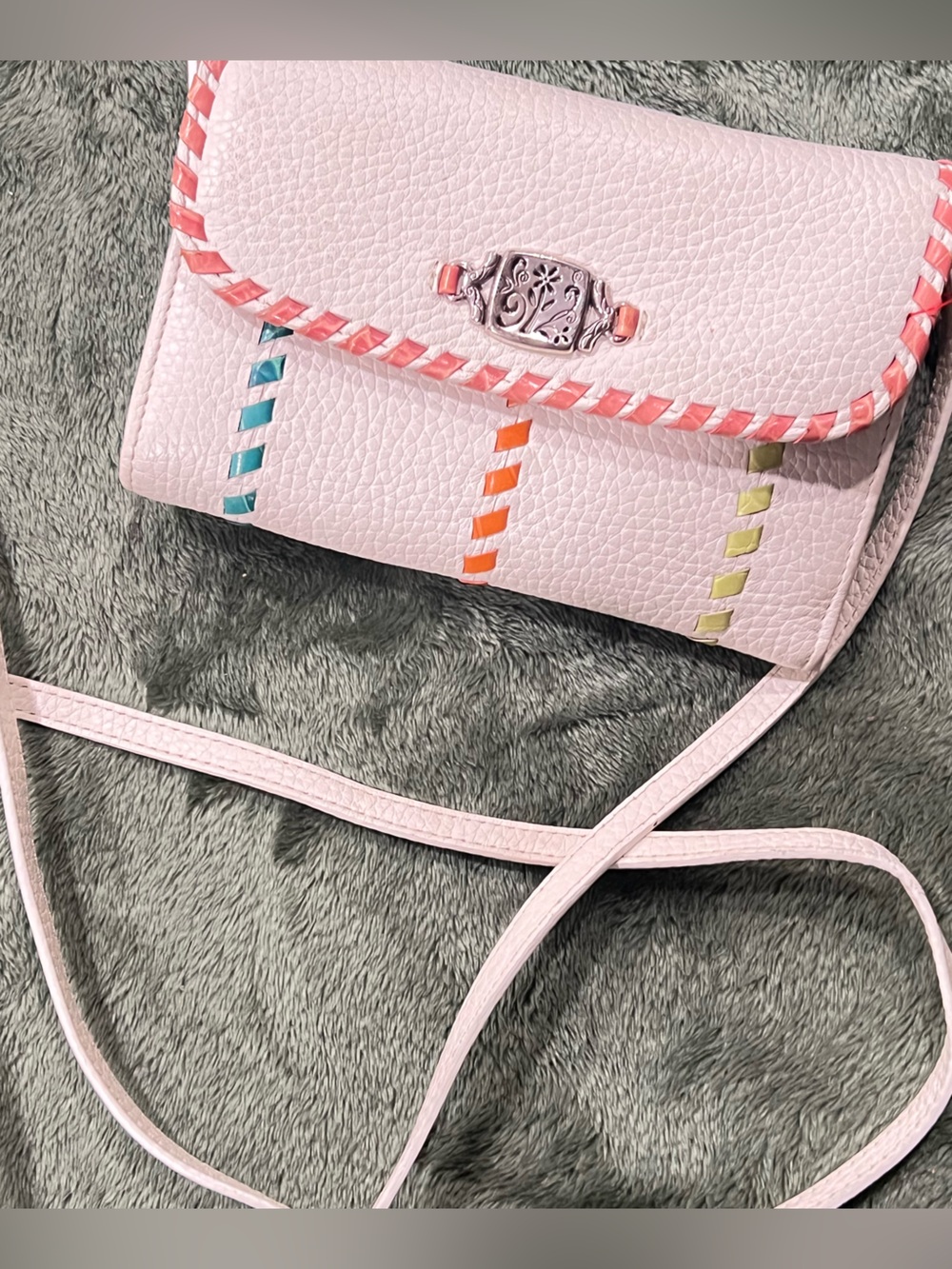 Brighton Pale Pink Crossbody with Multicolor Stitching